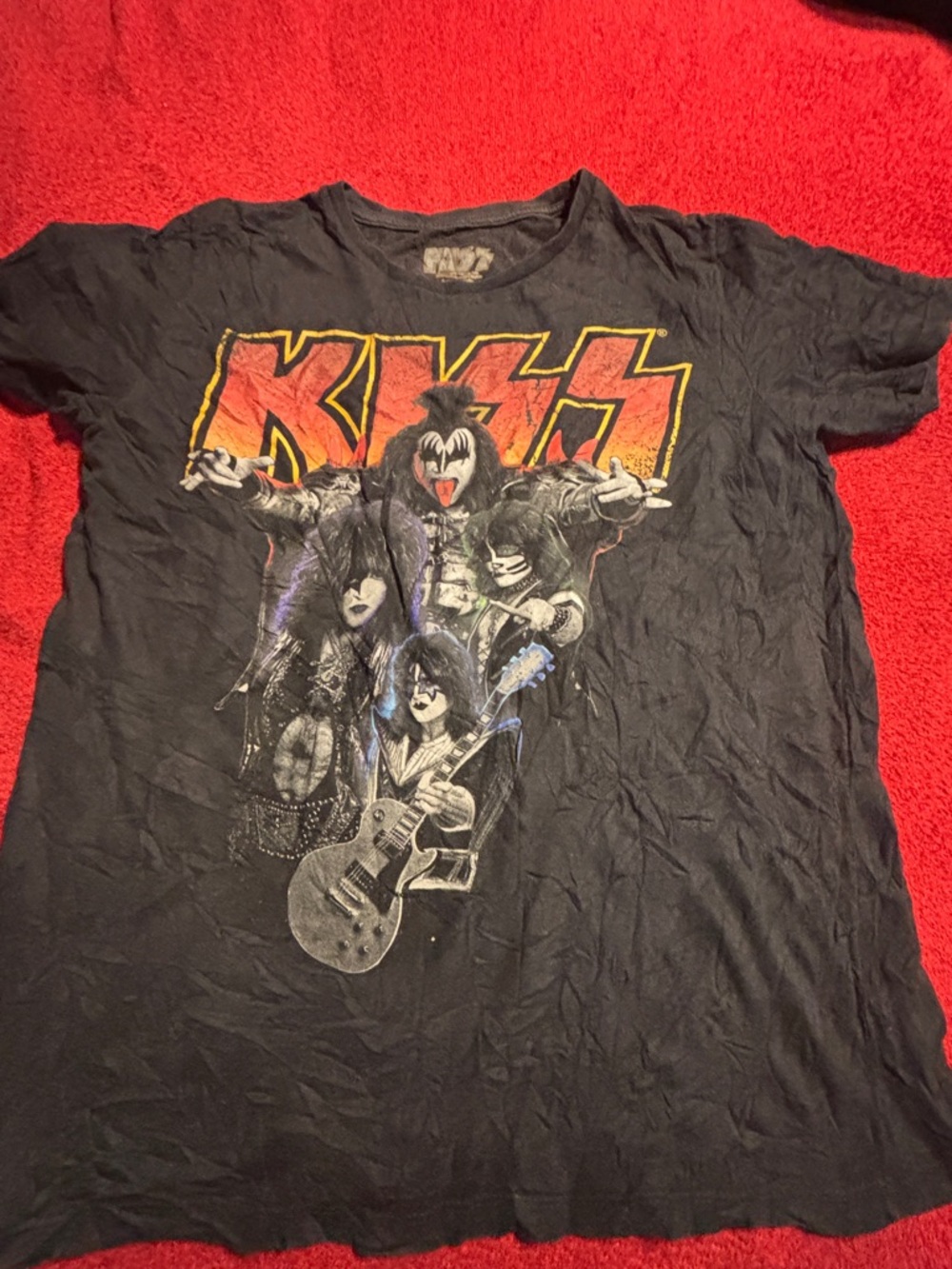 Kiss Black Tee with Red and Yellow Logo Men’s XS or kids